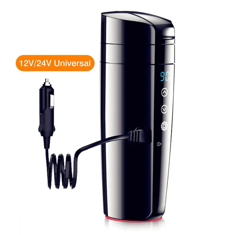Portable Electric Stainless Steel Car Heating Mug with LCD Temperature Display for Coffee and Tea