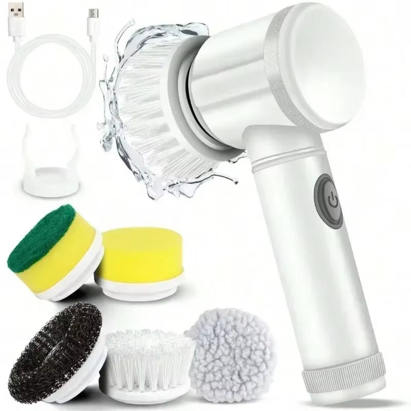 Electric Power Scrubber with 5 Replaceable Brush Heads for Efficient Bathroom Cleaning